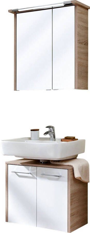 Saphir Badkamerserie Quickset 382 2-delig wastafelonderkast met led-spiegelkast 65 cm breed incl. deurdemper 4 deuren 2 legplanken badkamer set (2-delig) - Foto 7