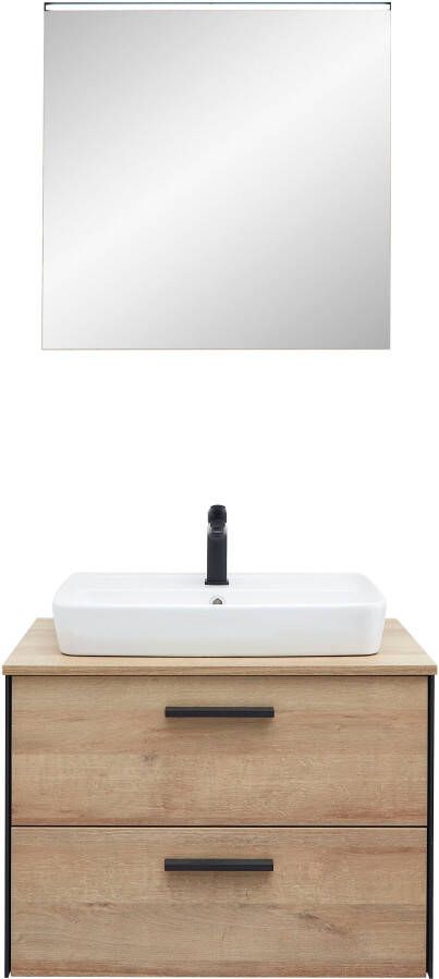 Saphir Badkamerserie Quickset 395 2-delig keramieken opzetwasbak met led-spiegel Wastafelmeubel 73 cm breed 2 laden wastafelblad badkameraccessoireset (4-delig) - Foto 12