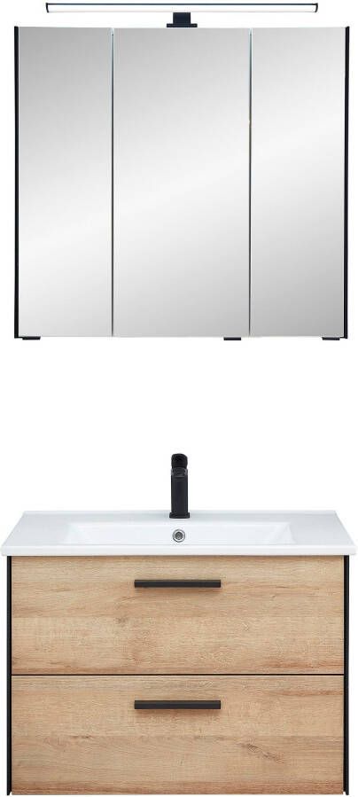 Saphir Badkamerserie Quickset 395 2-delig keramieken wastafelonderkast met led-spiegelkast (2-delig)