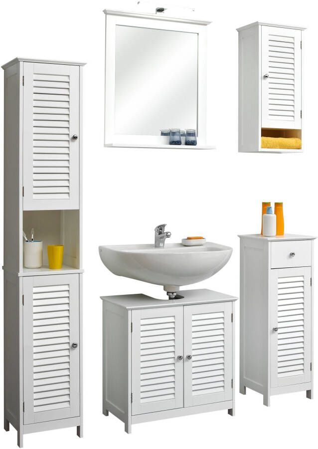 Saphir Badkamerserie Quickset 928 5-delig wastafelonderkast met led-spiegel Hoge kast onderkast hangend kastje 6 deuren glanzend wit (6-delig) - Foto 16