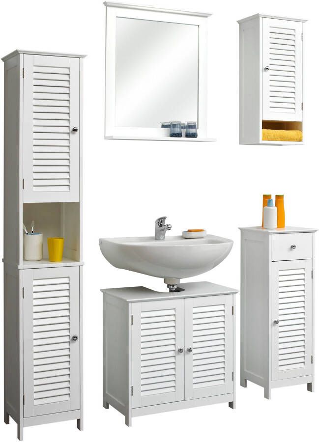 Saphir Badkamerserie Quickset 928 5-delig wastafelonderkast met spiegel Hoge kast onderkast hangend kastje 6 deuren glanzend wit (5-delig) - Foto 14