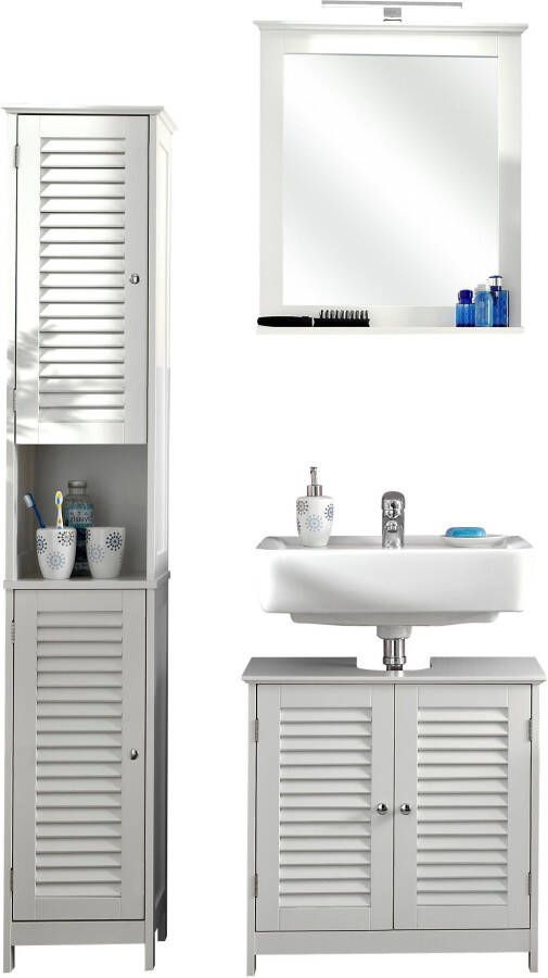 Saphir Badkamerserie Quickset 928 3-delig wastafelonderkast met led-spiegel Hoge kast 4 deuren nis 3 planken glanzend wit badkameraccessoire-set (4-delig) - Foto 10