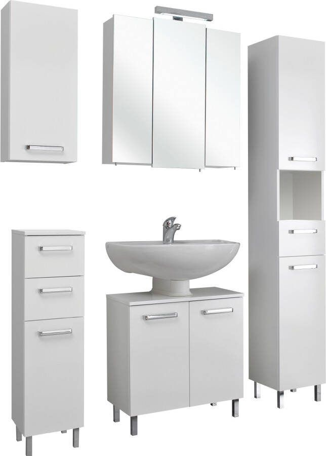 Saphir Badkamerserie Quickset 5-delig wastafelonderkast met led-spiegelkast met hoge kast onderkast hangend kastje 9 deuren inclusief deurdemper (complete set 5-delig)