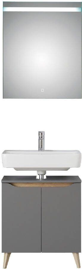 Saphir Badkamerserie Quickset 2-delig wastafelonderkast met led-spiegel Wastafel 60 cm breed inclusief deurdemper 2 deuren badset (2-delig)