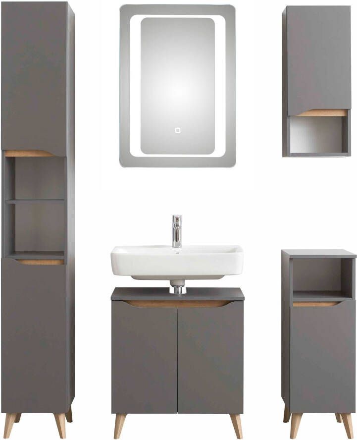 Saphir Badkamerserie Quickset 5-teilig Waschbeckenunterschrank mit LED-Spiegel Poten met houtlook (5-delig) - Foto 20