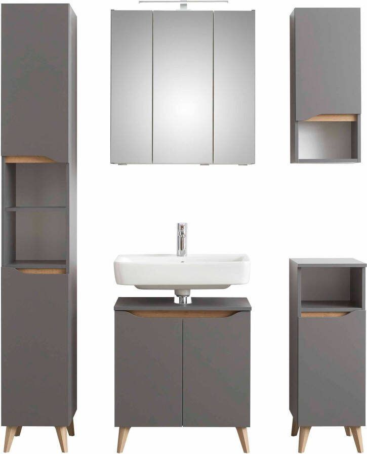 Saphir Badkamerserie Quickset 5-delig wastafelonderkast met led-spiegelkast Hoge kast onderkast hangend kastje inclusief deurdemper 9 deuren (5-delig)