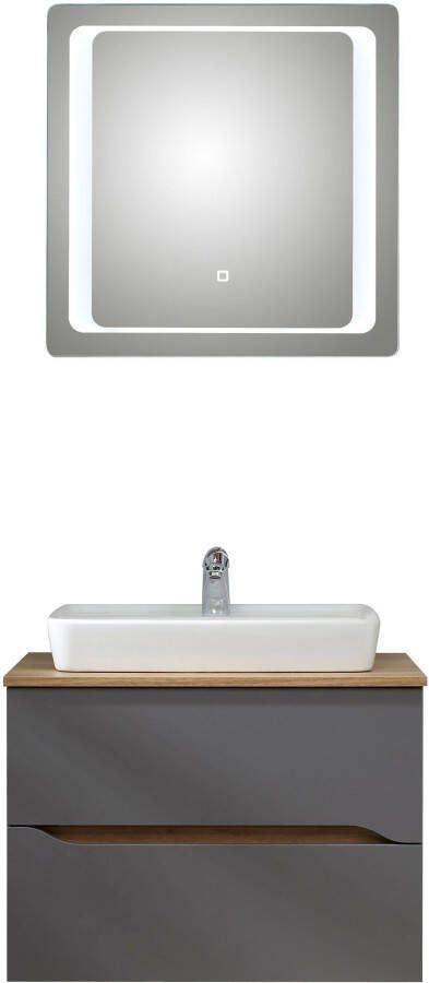 Saphir Badkamerserie Quickset 2-delig keramieken opzetwasbak met led-spiegel Wastafelmeubel 73 cm breed inclusief deurdemper 2 laden (4-delig)