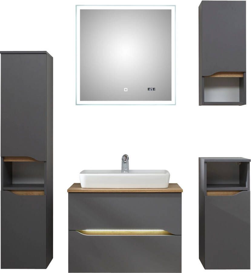 Saphir Badkamerserie Quickset 2-delig keramieken opzetwasbak met led-spiegel Wastafelmeubel 73 cm breed inclusief deurdemper 2 laden (5-delig) - Foto 12