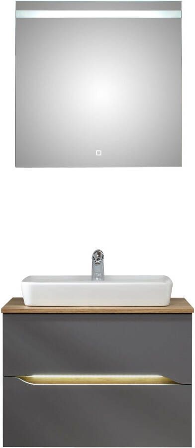 Saphir Badkamerserie Quickset 2-delig keramieken opzetwasbak met led-spiegel Wastafelmeubel 73 cm breed inclusief deurdemper 2 laden (5-delig) - Foto 12