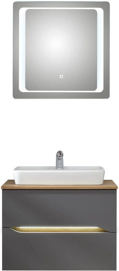 Saphir Badkamerserie Quickset 2-delig keramieken opzetwasbak met led-spiegel Wastafelmeubel 73 cm breed inclusief deurdemper 2 laden (5-delig) - Foto 11