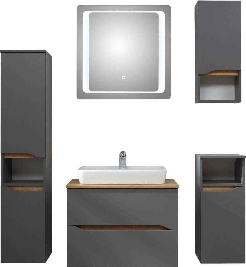 Saphir Badkamerserie Quickset 5-delig keramieken opzetwasbak met led-spiegel Halfhoge kast onderkast hangend kastje inclusief deurdemper 6 deuren (7-delig) - Foto 19