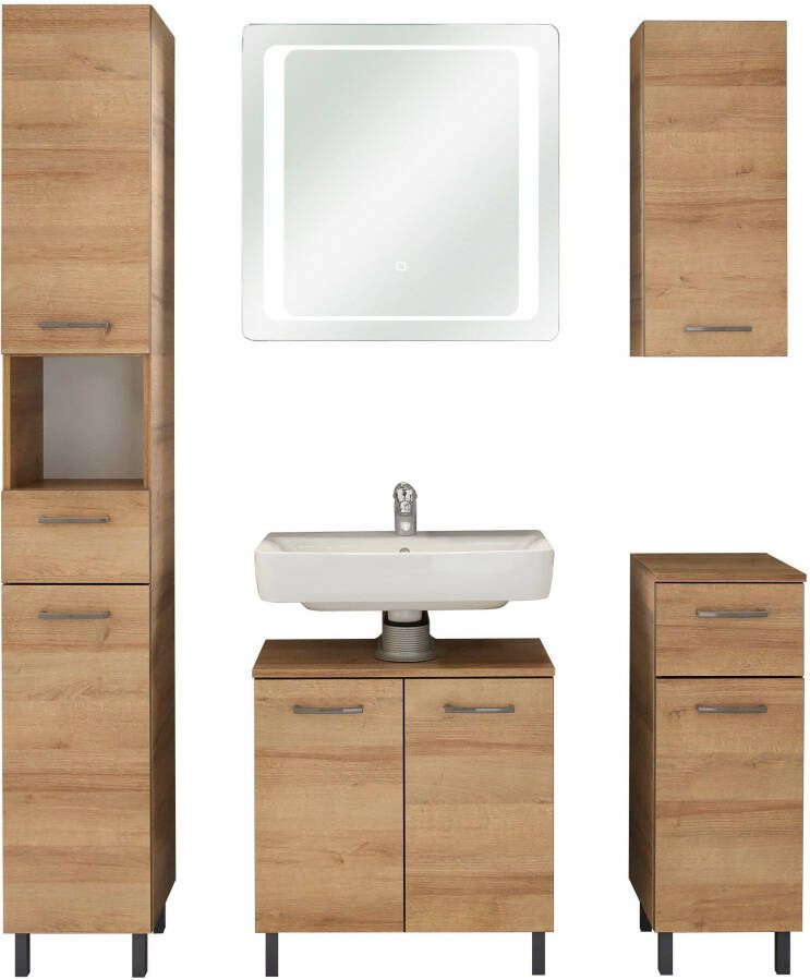 Saphir Badkamerserie Quickset 919 5-delig wastafelonderkast met led-spiegel Hoge kast onderkast hangend kastje inclusief deurdemper 6 deuren (5-delig) - Foto 14