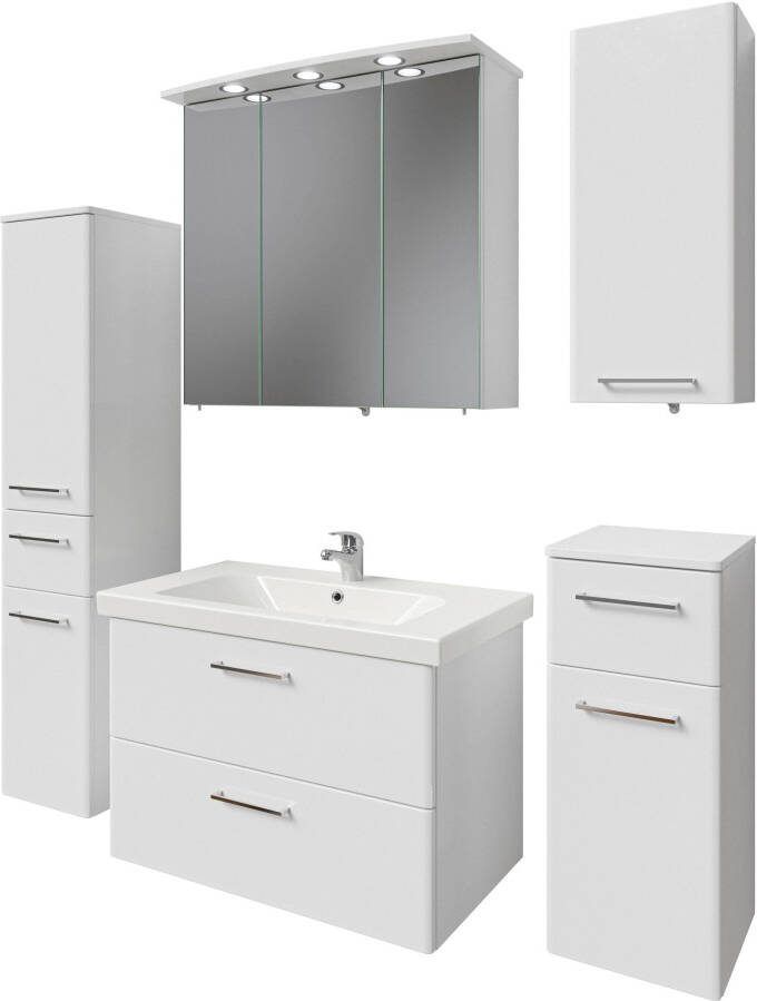 Saphir Badkamerserie Quickset 316 5-delig keramieken wastafel met led-spiegelkast Halfhoge kast onderkast hangend kastje 7 deuren inclusief deurdemper (6-delig)