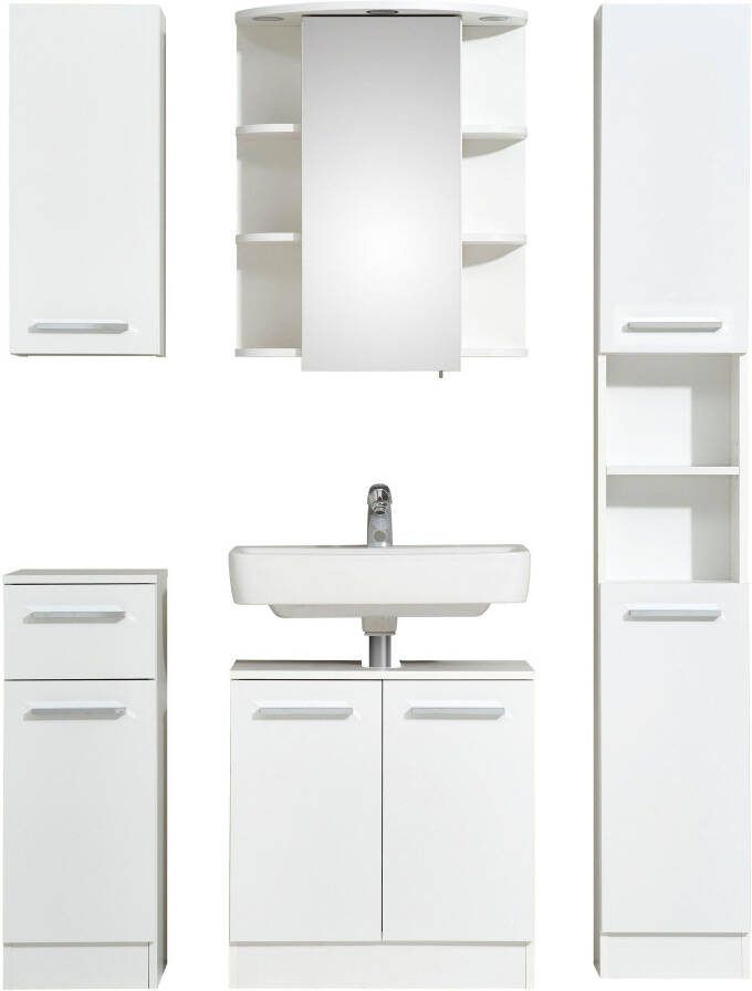 Saphir Badkamerserie Quickset 335 5-delig wastafelonderkast met led-spiegelkast Hoge kast onderkast hangend kastje inclusief deurdemper 7 deuren (5-delig)