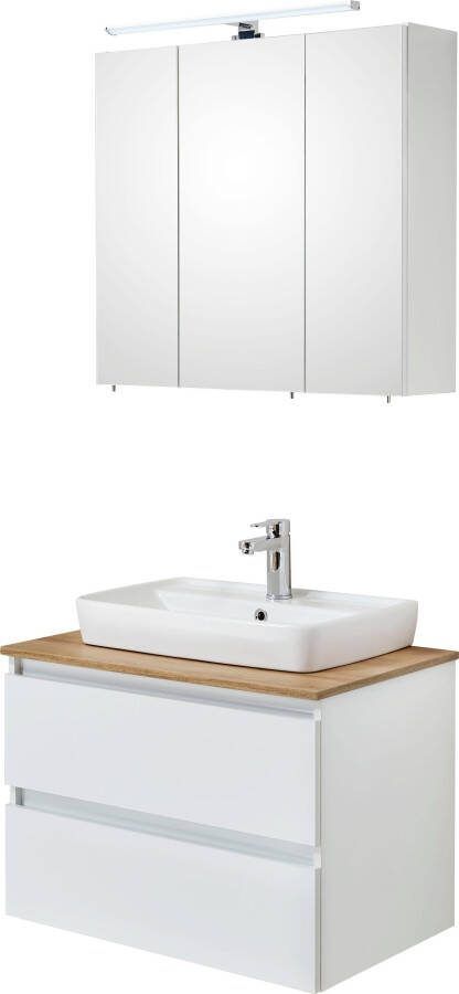 Saphir Badkamerserie Quickset 360 2-delig keramische opzetwasbak met LED-spiegelkast (2-delig)
