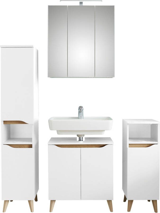 Saphir Badkamerserie Quickset 4-delig wastafelonderkast met led-spiegelkast Onderkast middelgrote kast incl. deurdemper 8 deuren 2 niches (10-delig)