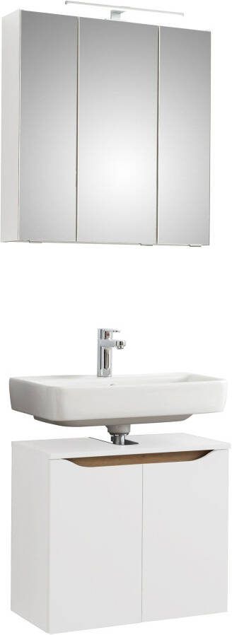 Saphir Badkamerserie Quickset 2-delig wastafelonderkast met led-spiegelkast Wastafel 65 cm breed incl. deurdemper 5 deuren zonder wastafel (2-delig)
