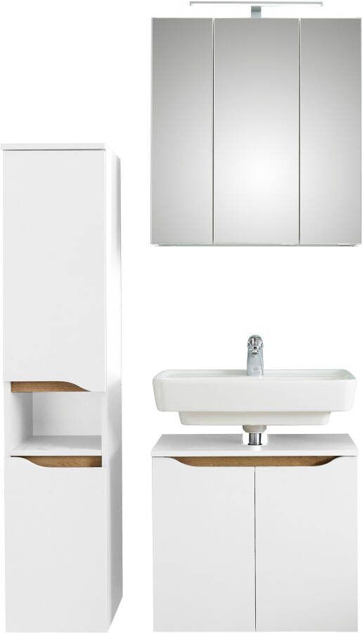 Saphir Badkamerserie Quickset 3-delig wastafelonderkast met led-spiegelkast Middelgrote kast incl. deurdemper 7 deuren 1 niche bad-set greeploos (3-delig)