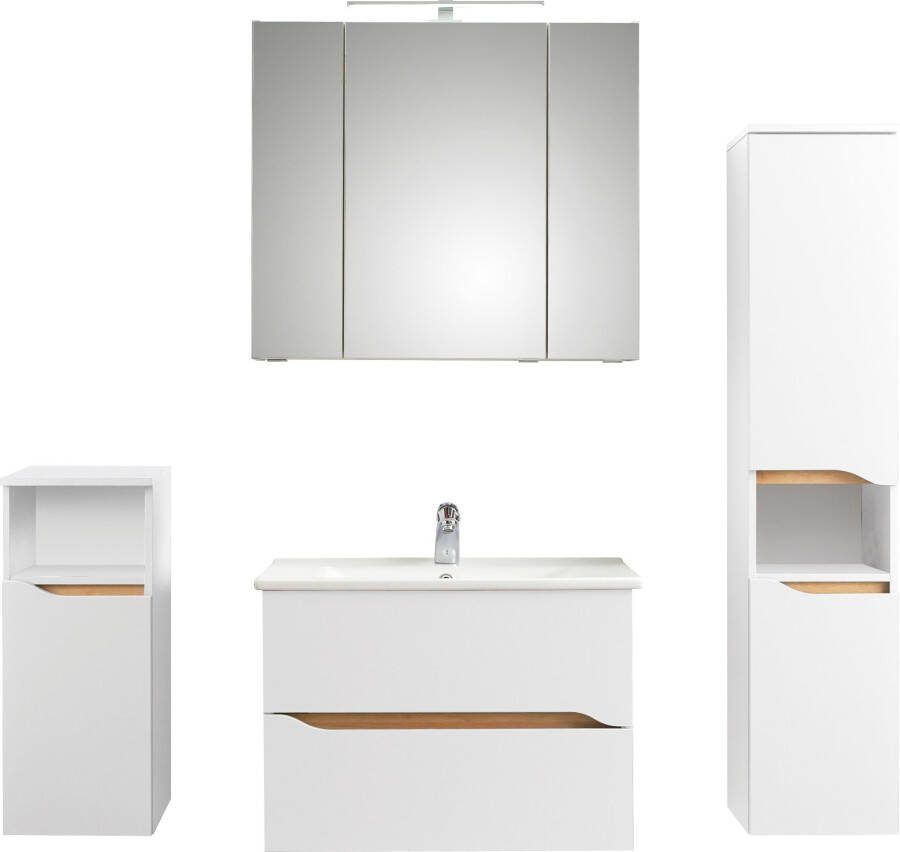 Saphir Badkamerserie Quickset 4-delig keramische wastafel en LED-spiegelkast Halfhoge kast onderkast inclusief deurdemper 6 deuren 2 laden (5-delig)