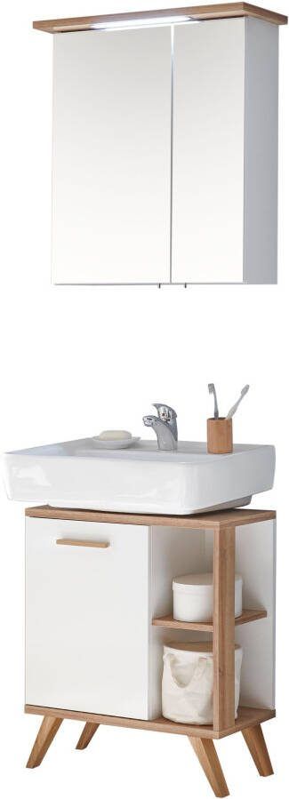 Saphir Badkamerserie Quickset 2-delig wastafelonderkast met led-spiegelkast Wasplaats incl. deurdemper 3 deuren 2 legplanken zijplanken (2-delig)
