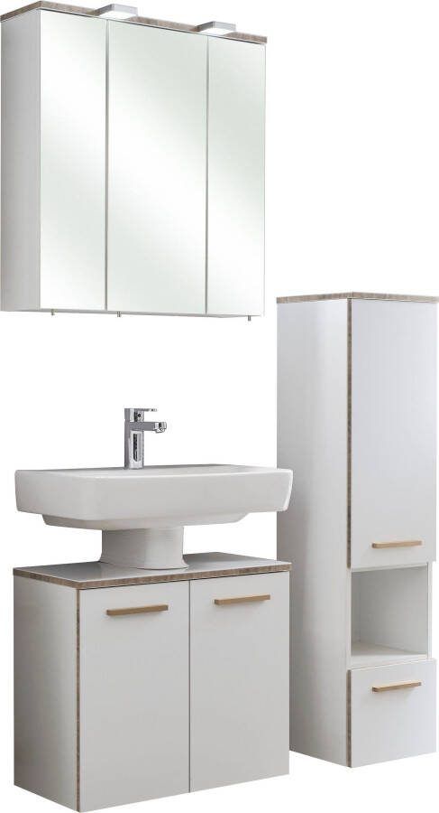 Saphir Badkamerserie Quickset 931 3-delig wastafelonderkast met LED-spiegelkast zonder wastafel met midikast incl. deurdempers 6 deuren 1 niche (set 3-delig)