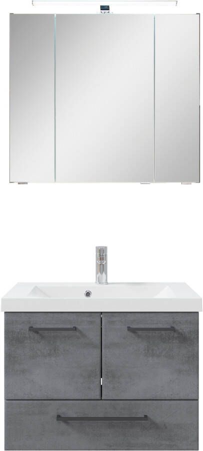 Saphir Badkamerserie Quickset 945 2-delig mineraalmarmeren wastafel en LED-spiegelkast (2-delig)