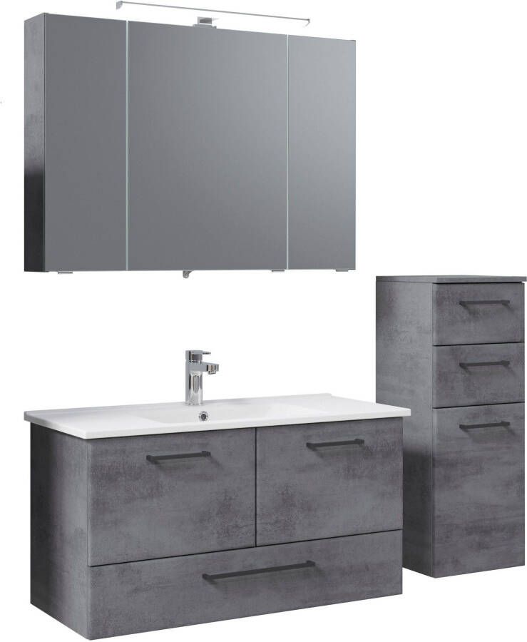 Saphir Badkamerserie Quickset 945 3-delig keramieken wastafelonderkast met led-spiegelkast (4-delig)