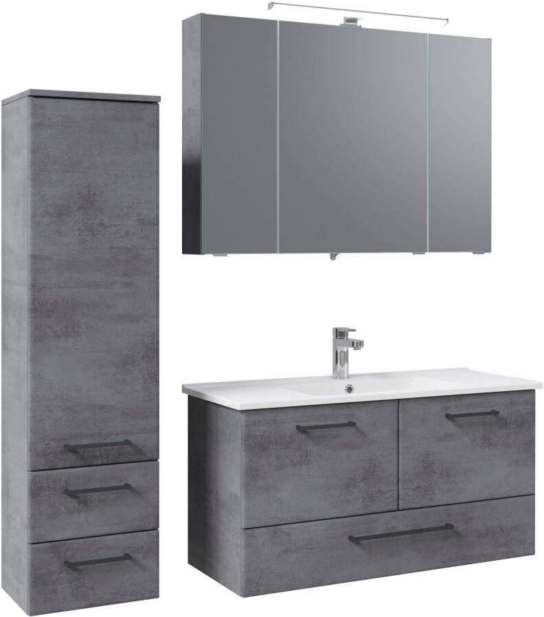 Saphir Badkamerserie Quickset 945 3-delig keramieken wastafelonderkast met led-spiegelkast (4-delig)