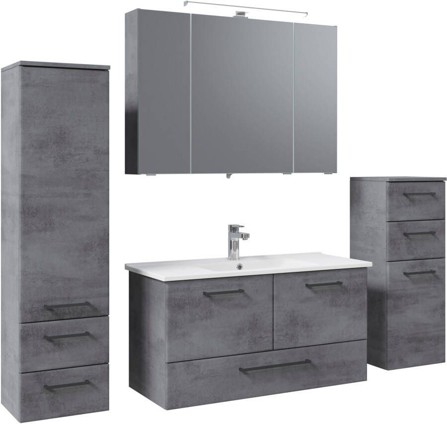Saphir Badkamerserie Quickset 945 4-delig keramieken wastafelonderkast met led-spiegelkast (5-delig)