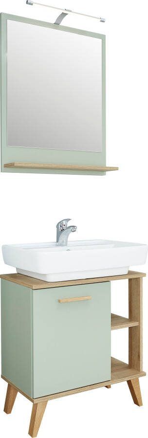 Saphir Badkamerserie Quickset 2-delig wastafelonderkast met led-spiegel Wastafelmeubel inclusief deurdemper 60 5 cm breed 1 deur opzij legplanken (2-delig)