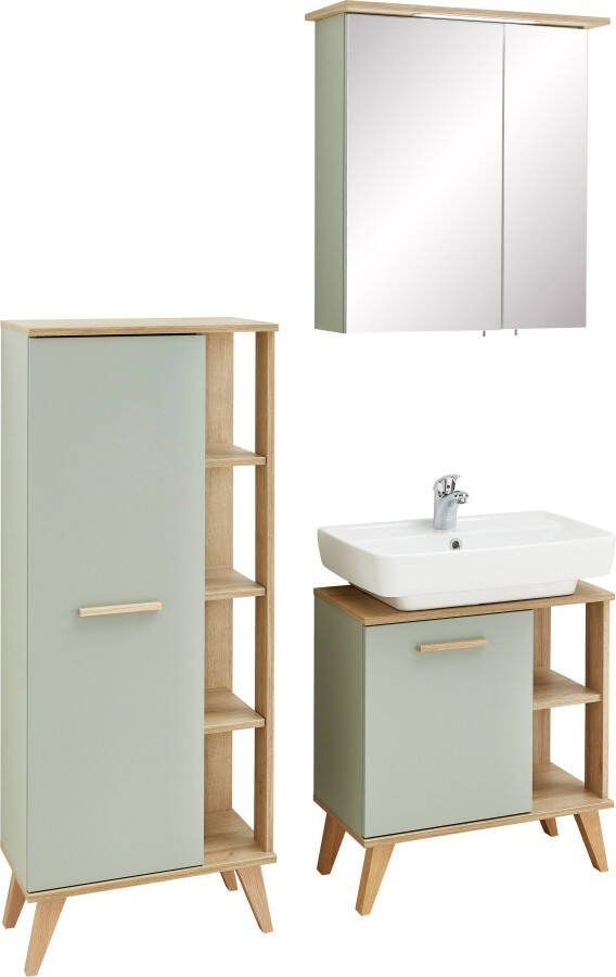 Saphir Badkamerserie Quickset 3-delig wastafelonderkast met led-spiegelkast Halfhoge kast incl. deurdemper 4 deuren 5 planken badkamer set (3-delig)