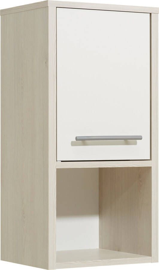 Saphir Hangend kastje Quickset 350 Badkamermeubel 33 cm breed 1 deur 1 nis 1 plank Badkamer-hangend kastje in pine Ida licht met grepen in aluminiumkleur (1 stuk) - Foto 5