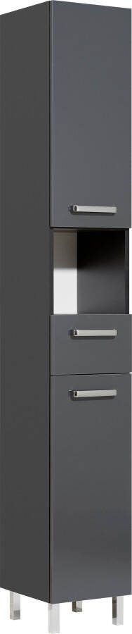 Saphir Hoge kast Quickset badkamermeubel 30 cm breed 2 deuren 1 nis 1 lade Hoge badkamerkast inclusief deurdemper grepen in glanzend chroom
