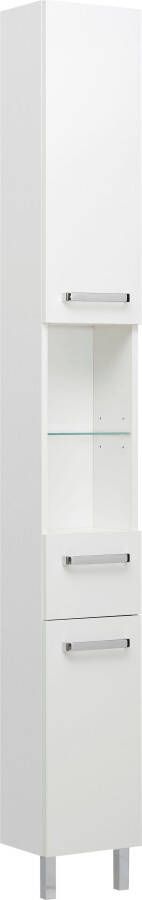 Saphir Hoge kast Quickset badkamermeubel 25 cm breed 2 deuren 2 nissen 1 lade Hoge badkamerkast inclusief deurdemper grepen in glanzend chroom