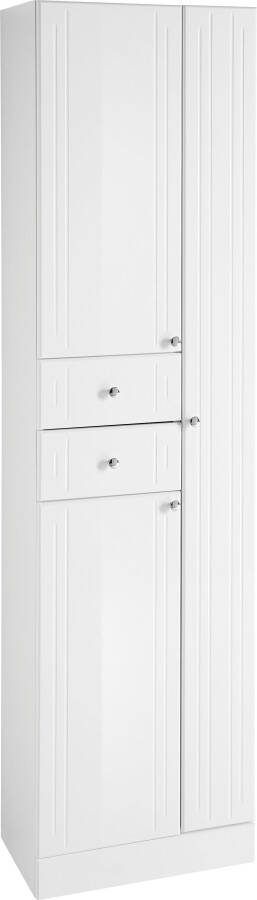Saphir Hoge kast Quickset 955 Badkamermeubel 50 cm breed 3 deuren 2 laden Hoge badkamerkast inclusief deurdemper grepen in glanzend chroom