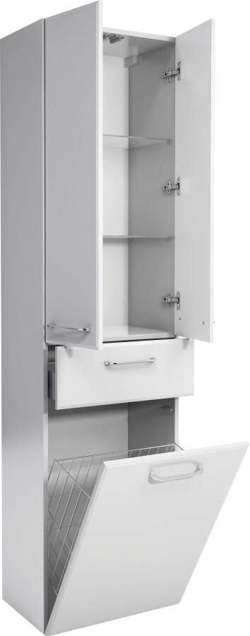 Saphir Hoge kast Quickset badkamermeubel 50 cm breed 2 deuren 1 lade 1 waslade Hoge badkamerkast inclusief deurdemper grepen in glanzend chroom