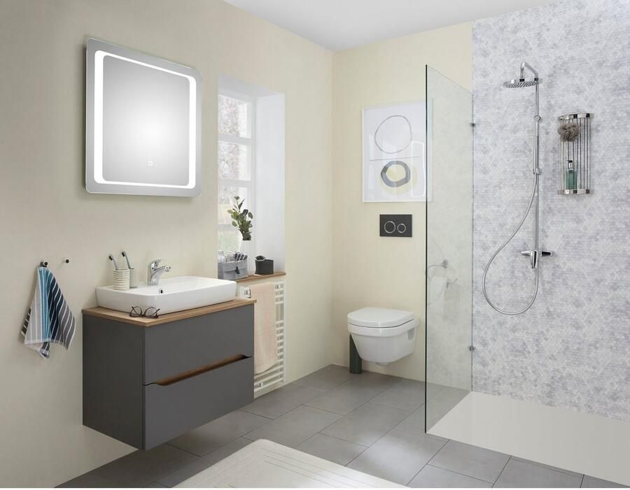 Saphir Badkamerserie Quickset 2-delig keramieken opzetwasbak met led-spiegel Wastafelmeubel 73 cm breed inclusief deurdemper 2 laden (4-delig) - Foto 6