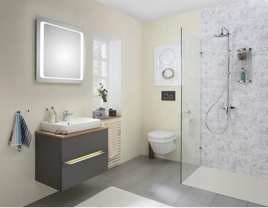 Saphir Badkamerserie Quickset 2-delig keramieken opzetwasbak met led-spiegel Wastafelmeubel 73 cm breed inclusief deurdemper 2 laden (5-delig) - Foto 6
