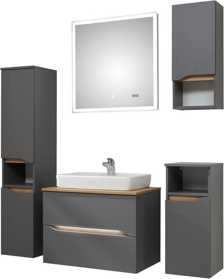 Saphir Badkamerserie Quickset 2-delig keramieken opzetwasbak met led-spiegel Wastafelmeubel 73 cm breed inclusief deurdemper 2 laden (5-delig) - Foto 5