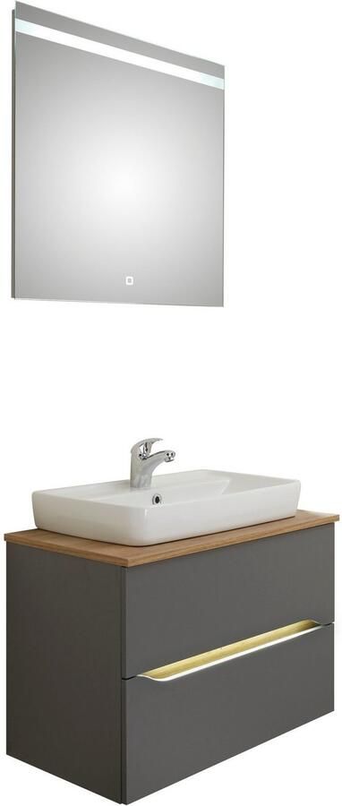 Saphir Badkamerserie Quickset 2-delig keramieken opzetwasbak met led-spiegel Wastafelmeubel 73 cm breed inclusief deurdemper 2 laden (5-delig) - Foto 11