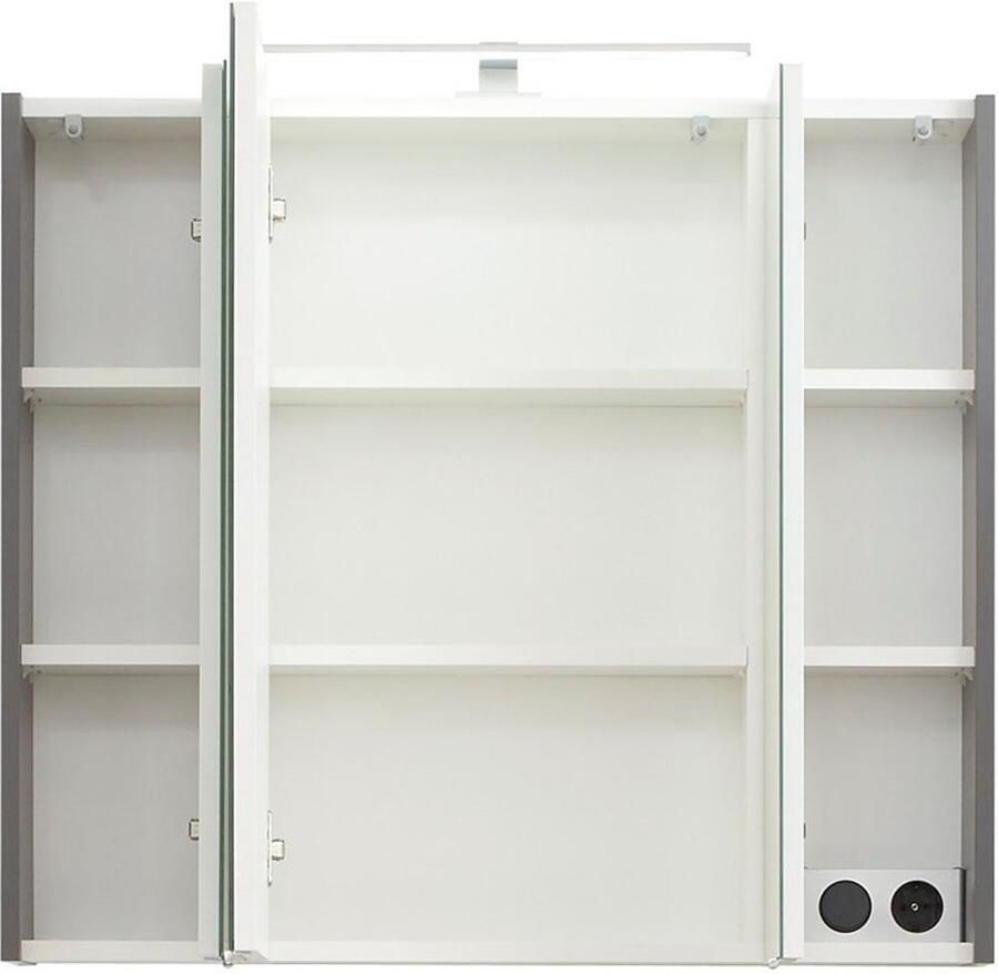 Saphir Badkamerserie Quickset 2-delig keramieken opzetwasbak met led-spiegelkast Wastafel 80 cm breed inclusief deurdemper 3 deuren 2 lades (5-delig) - Foto 2