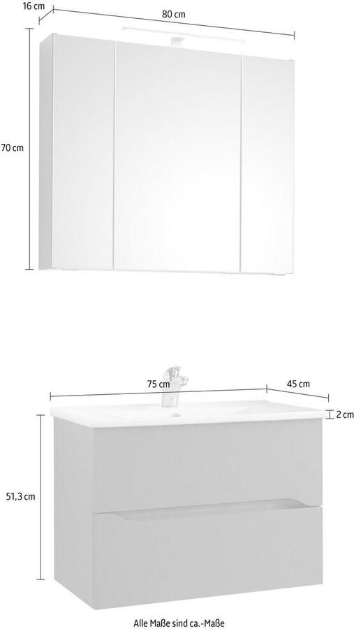 Saphir Badkamerserie Quickset 2-delig keramische wastafel met LED-spiegelkast (2-delig) - Foto 2