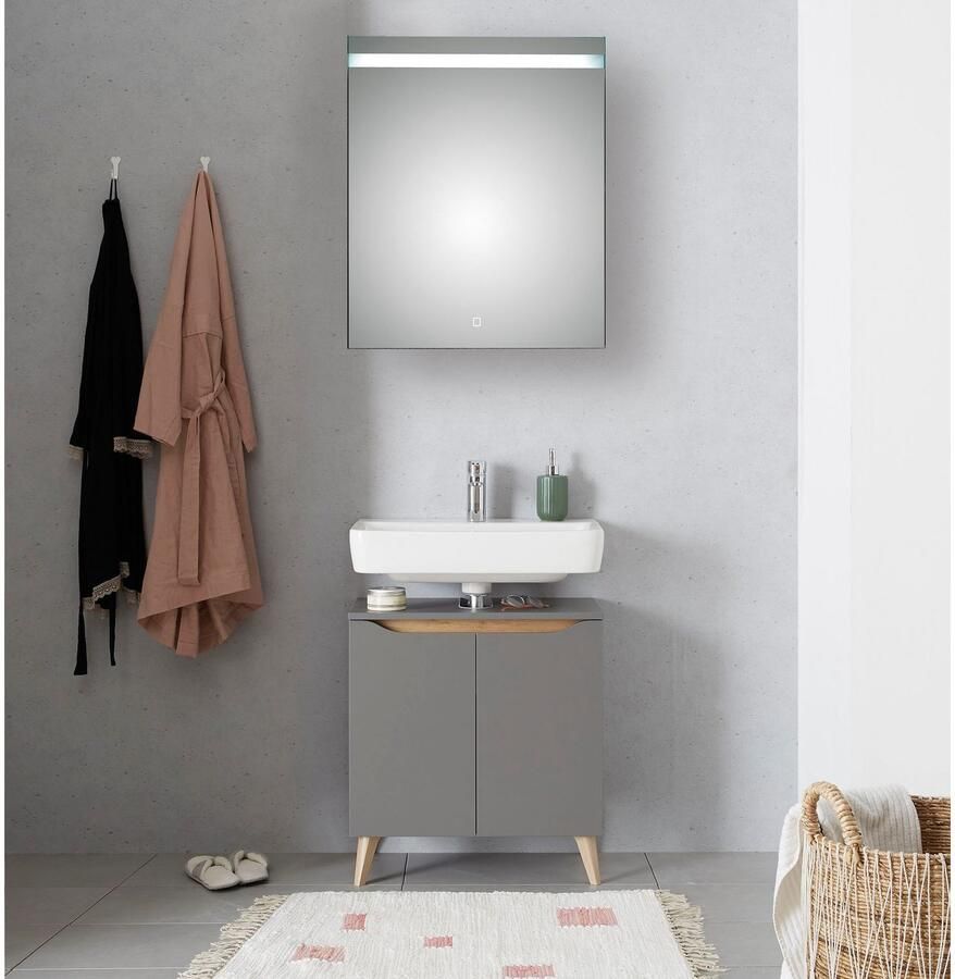 Saphir Badkamerserie Quickset 2-delig wastafelonderkast met led-spiegel Wastafel 60 cm breed inclusief deurdemper 2 deuren badset (2-delig)