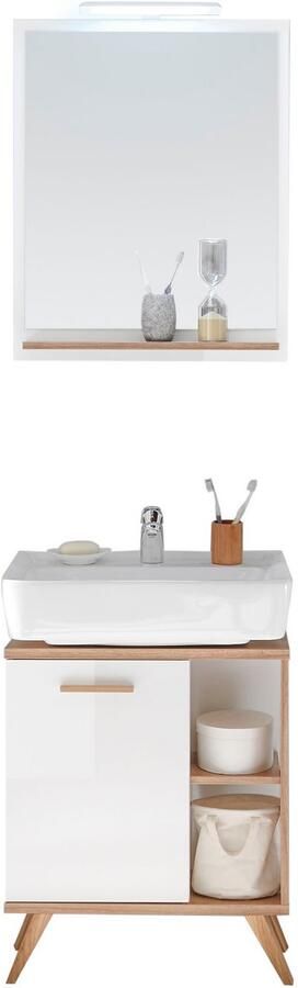 Saphir Badkamerserie Quickset 2-delig wastafelonderkast met led-spiegel Wastafelmeubel inclusief deurdemper 60 5 cm breed 1 deur opzij legplanken (3-delig) - Foto 10