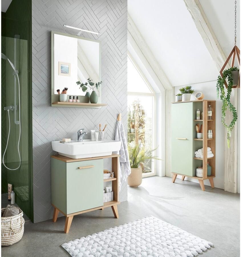 Saphir Badkamerserie Quickset 2-delig wastafelonderkast met led-spiegel Wastafelmeubel inclusief deurdemper 60 5 cm breed 1 deur opzij legplanken (2-delig)