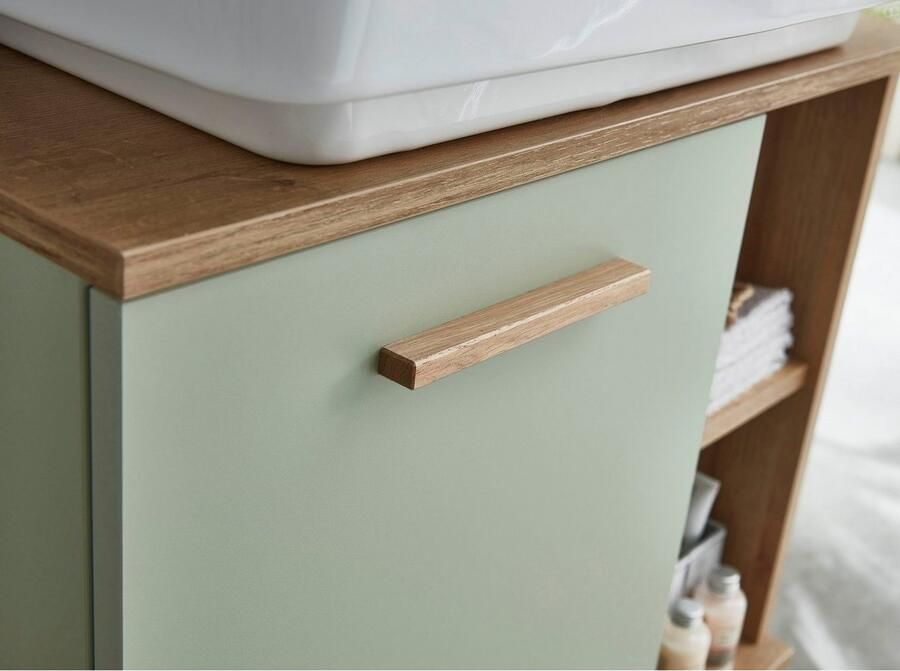 Saphir Halfhoge kast Quickset badkamermeubel 50 5 cm breed 1 deur zijplanken Badkamer-halfhoge kast inclusief deurdemper grepen in hout - Foto 6