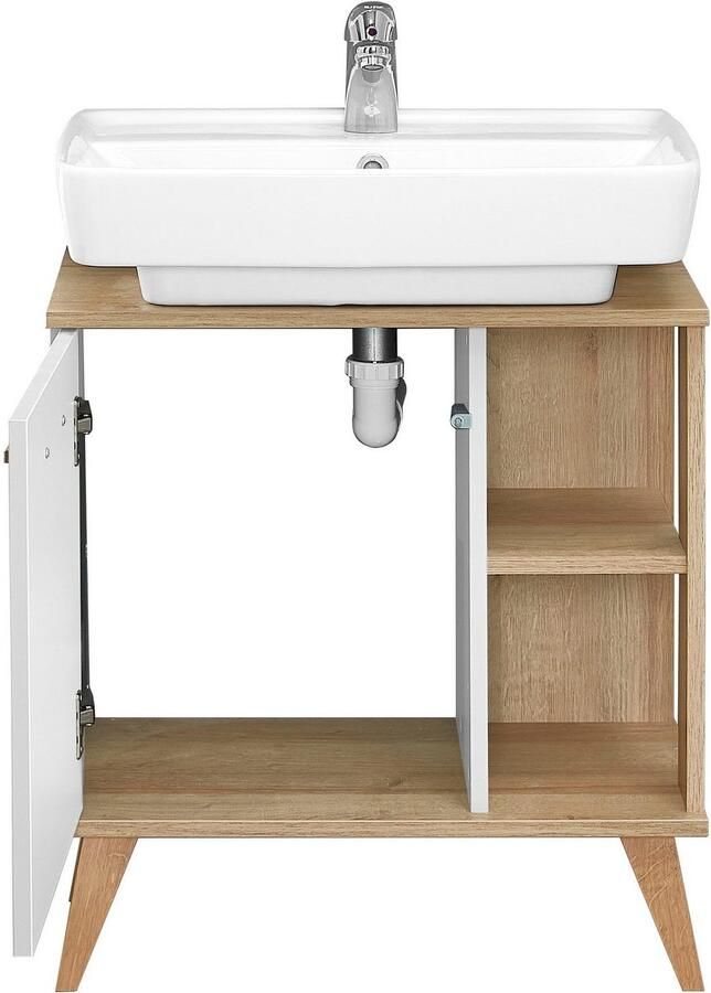 Saphir Badkamerserie Quickset 2-delig wastafelonderkast met led-spiegel Wastafelmeubel inclusief deurdemper 60 5 cm breed 1 deur opzij legplanken (3-delig) - Foto 5