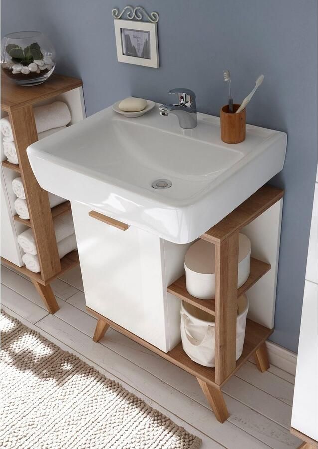 Saphir Badkamerserie Quickset 2-delig wastafelonderkast met led-spiegel Wastafelmeubel inclusief deurdemper 60 5 cm breed 1 deur opzij legplanken (3-delig) - Foto 6