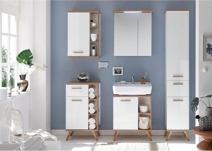 Saphir Badkamerserie Quickset 2-delig wastafelonderkast met led-spiegelkast Wasplaats incl. deurdemper 3 deuren 2 legplanken zijplanken (2-delig) - Foto 6
