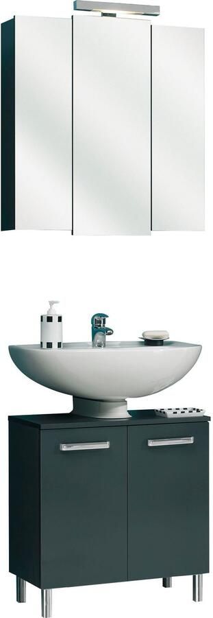 Saphir Badkamerserie Quickset 2-delig wastafelonderkast met led-spiegelkast Wastafel 68 cm breed 5 deuren incl. deurdemper grepen chroom glans (2-delig) - Foto 4